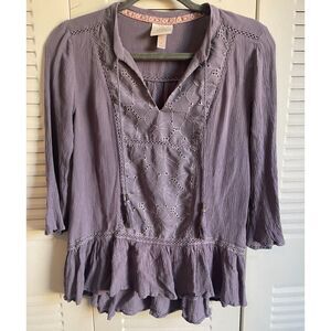 Knox Rose Women’s Blouse Small Long Sleeve Purple with Embroidered details
